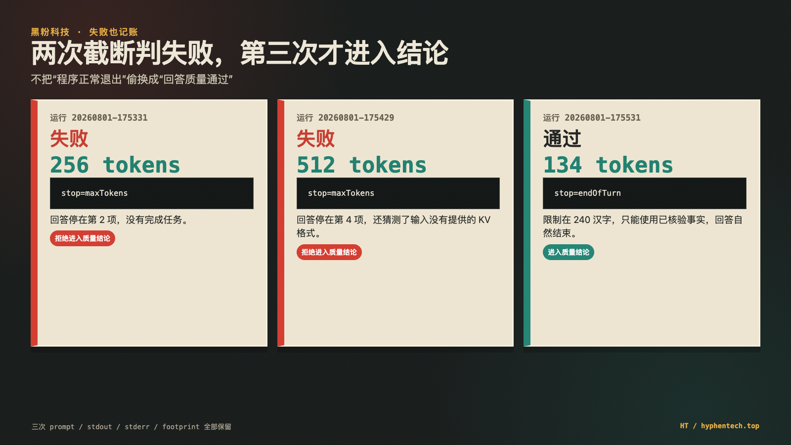 # 两次达到maxTokens被判失败;第三次自然结束才进入质量结论