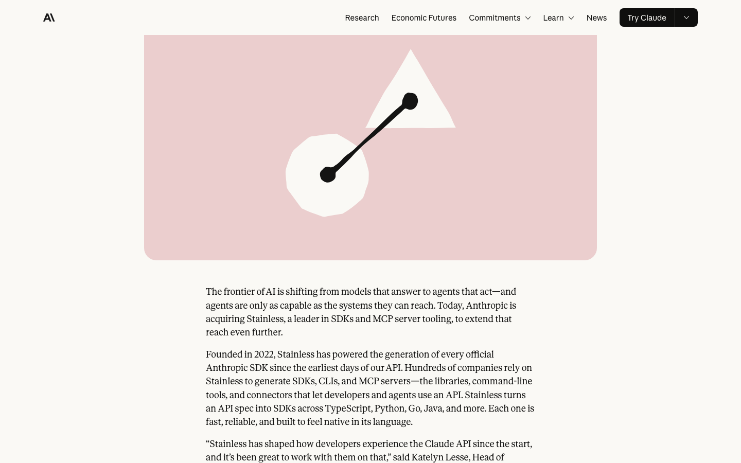Anthropic 官方收购公告 · anthropic.com/news/anthropic-acquires-stainless