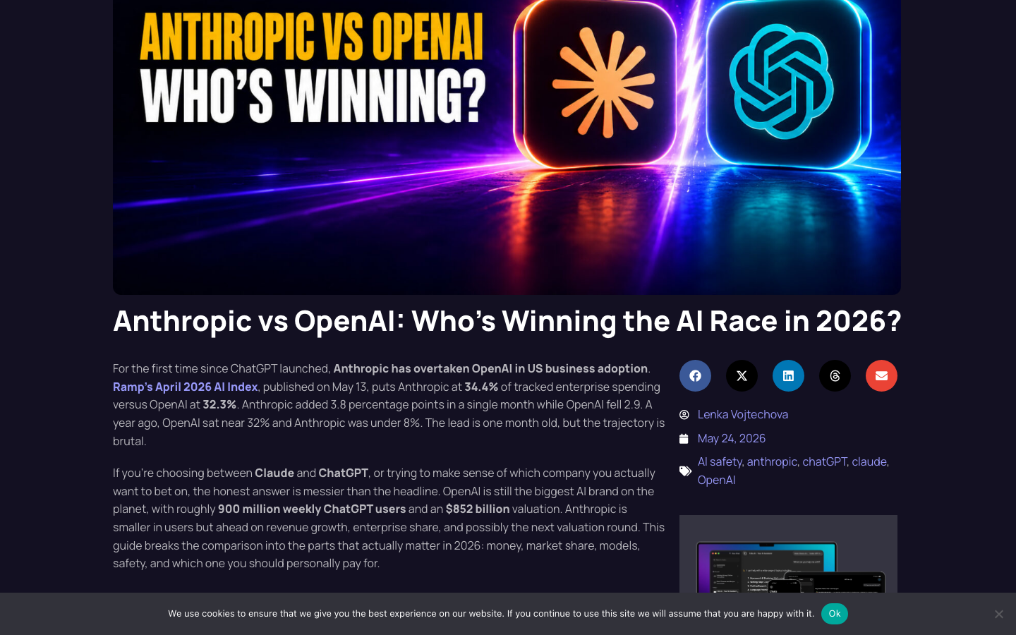 felloai.com:「Anthropic vs OpenAI 谁在赢?」数据可视化