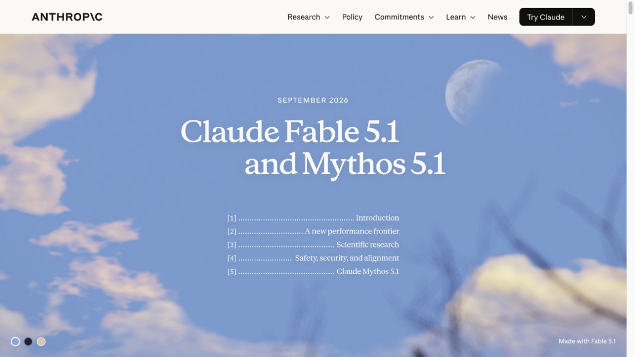 Anthropic 官方发布页把 Fable 5.1 与 Mythos 5.1 放在同一主标题下,并明确两者共享底层模型