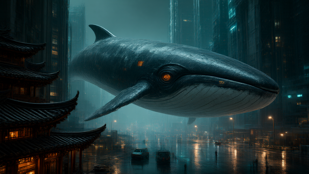 Neon Rainy Night and Mechanical Whale