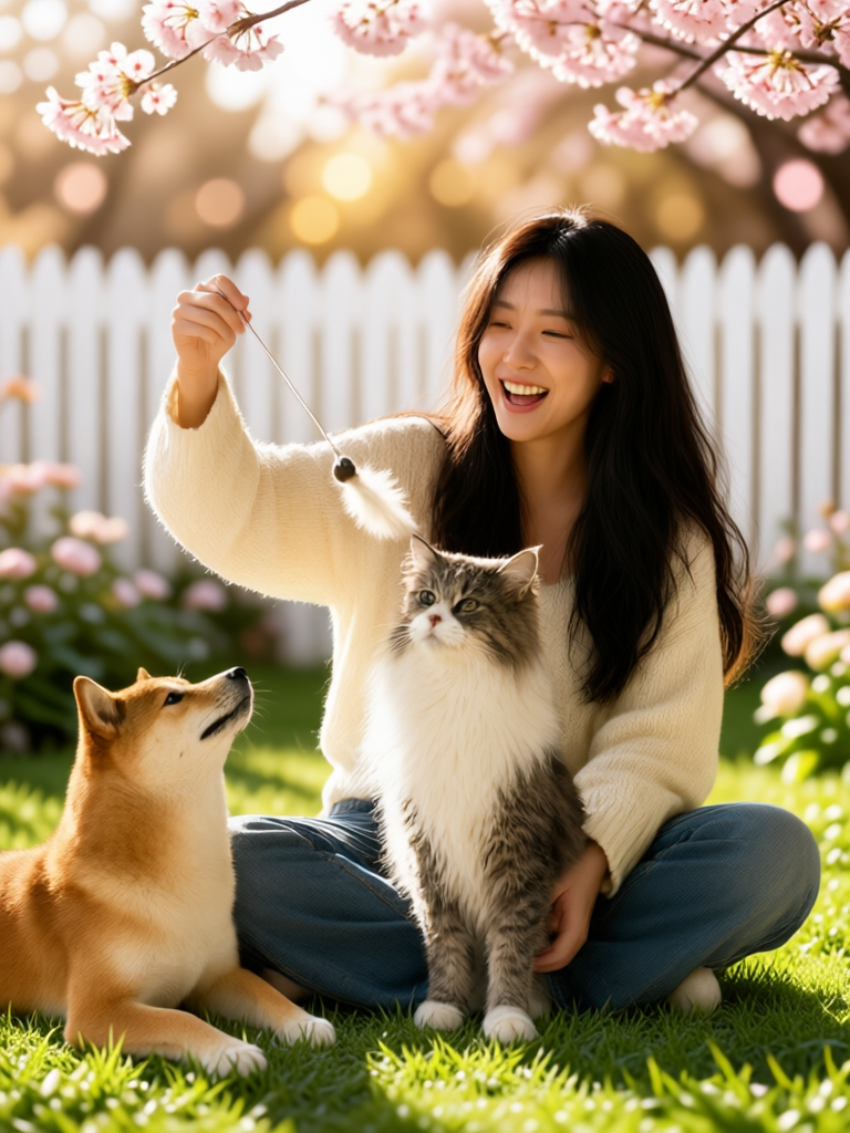 Characters and adorable pets moved to the garden