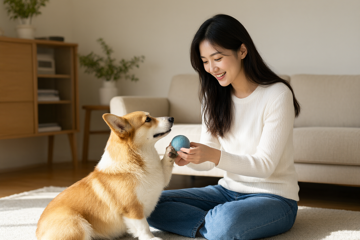 评测实图｜成年美女与柯基玩球