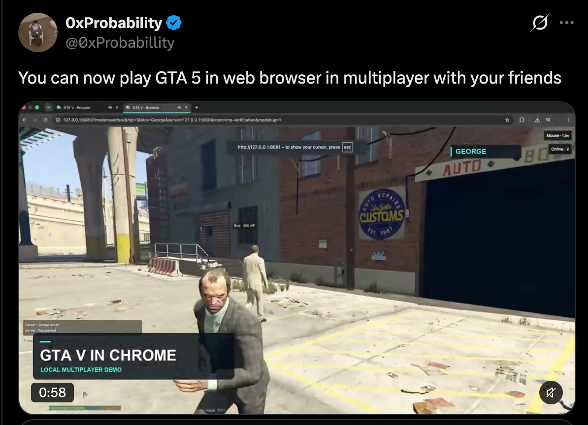 0xProbabilitiy Tweet: Browser Multiplayer GTA 5