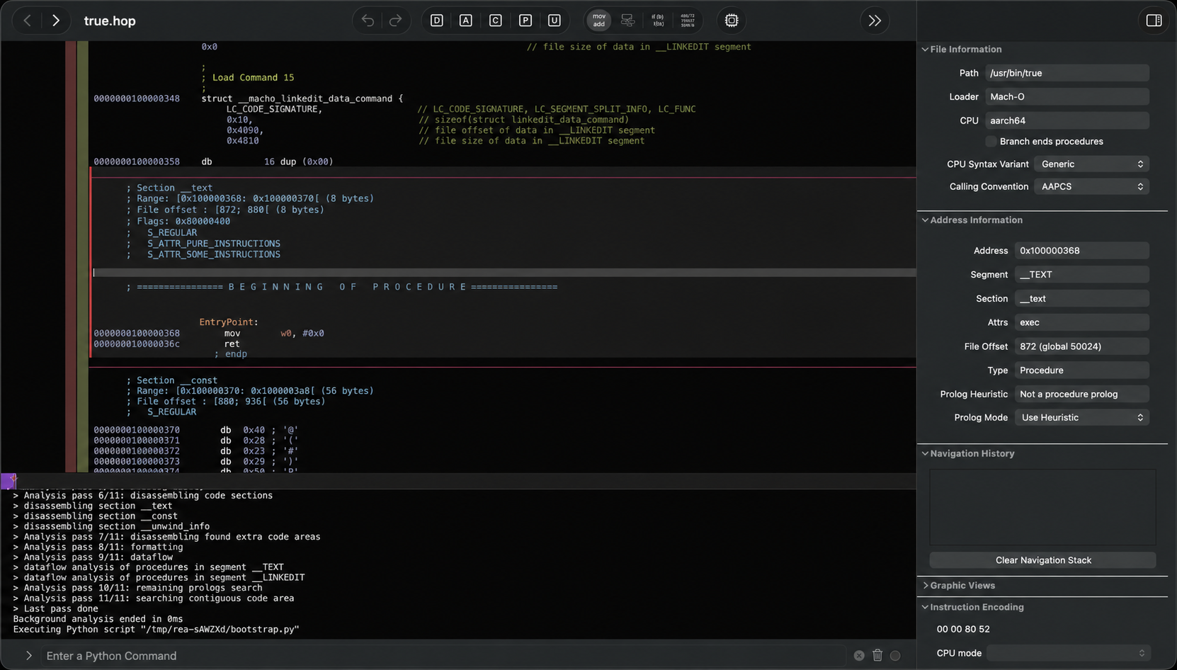 REA official live footage: The analysis bridge is launching in Hopper, checking a native binary